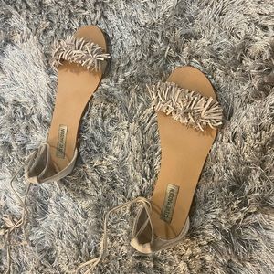 Steve Madden tan tie up fringe sandals
